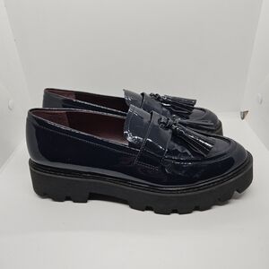 Franco Sarto navy patent tassel lug sole platform loafers size 8M